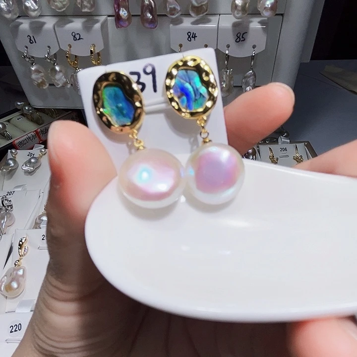 淡水珍珠耳饰银S925镶嵌源*