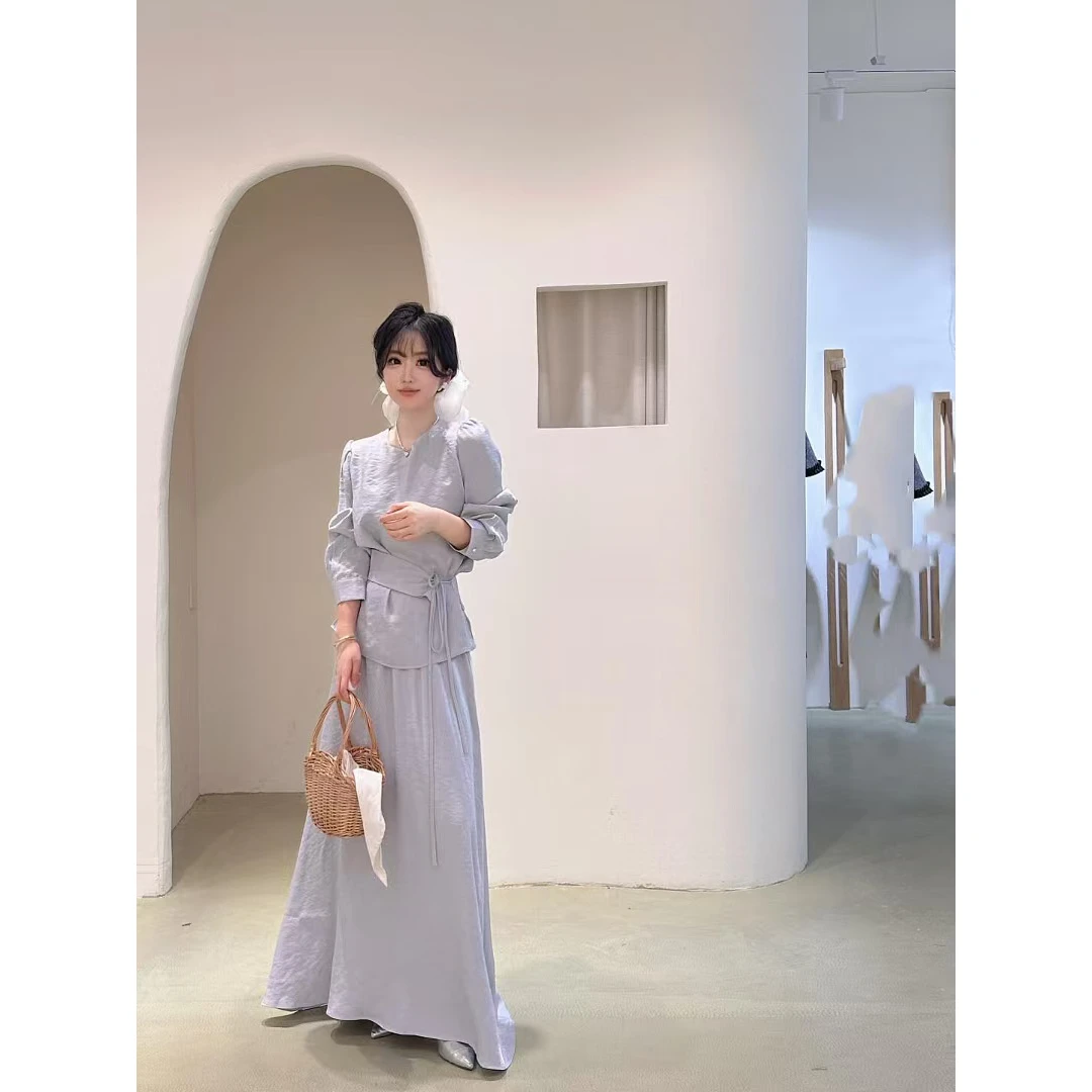 开春穿搭休闲显瘦套装2025氛围感气质浅紫色上衣半身裙两件套2991