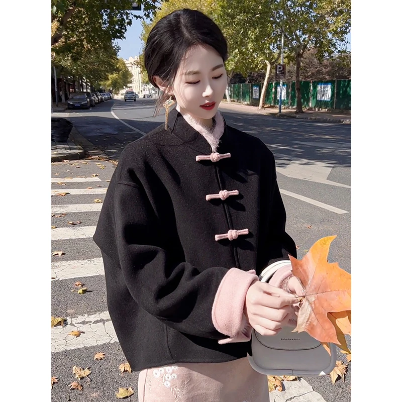 新中式女装秋冬双面羊毛毛呢大衣女短款国风外套2024新款SM1376