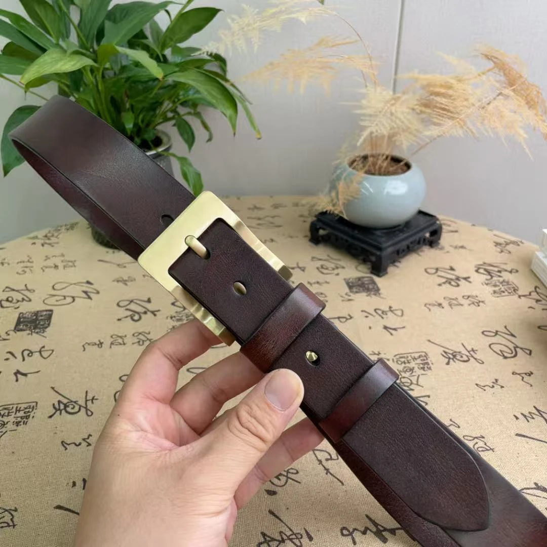 成人百搭风针扣男简约风腰带皮带棕色经典男款tk00