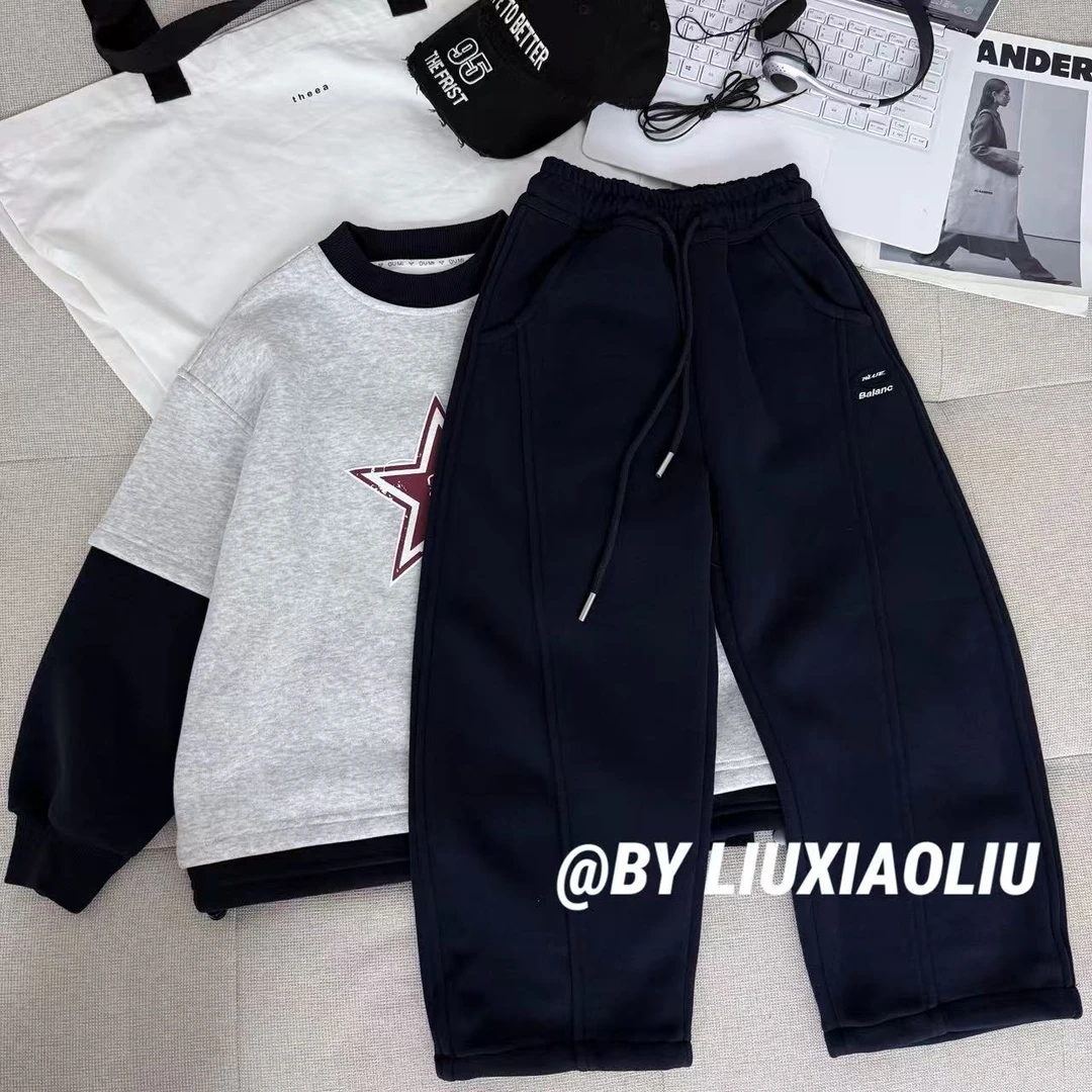 杭州六小六正版BY LIUXIAOLIU秋冬季儿童加绒卫裤17838