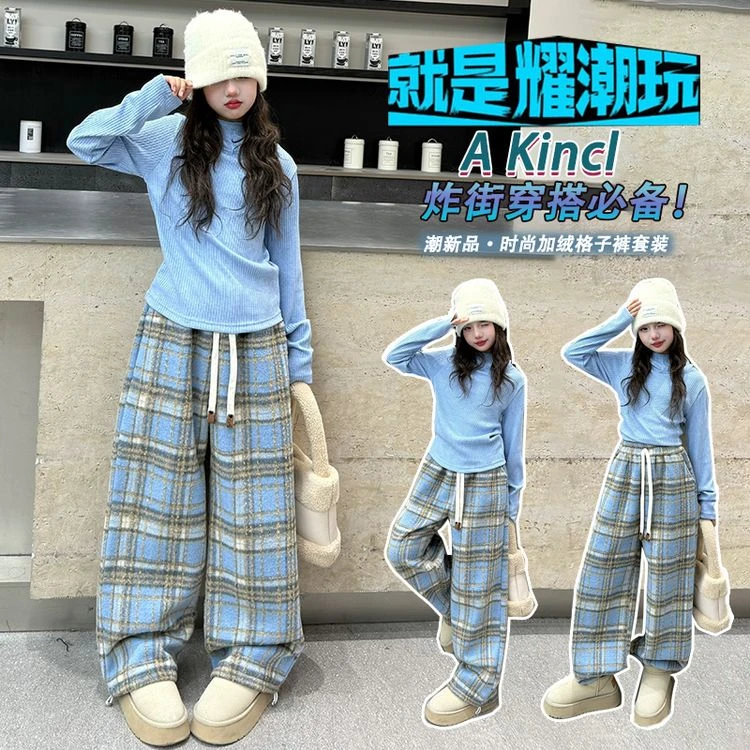 套装休闲秋冬格子女童中大童