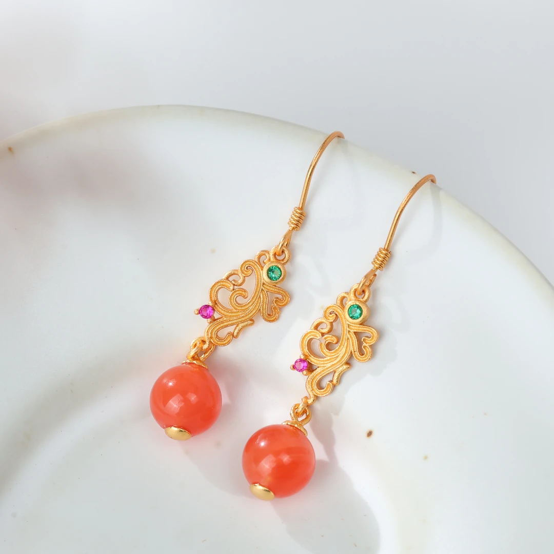 【央博玉】925银原矿南红圆珠耳饰-YB94720074-多样性发一|BNH4