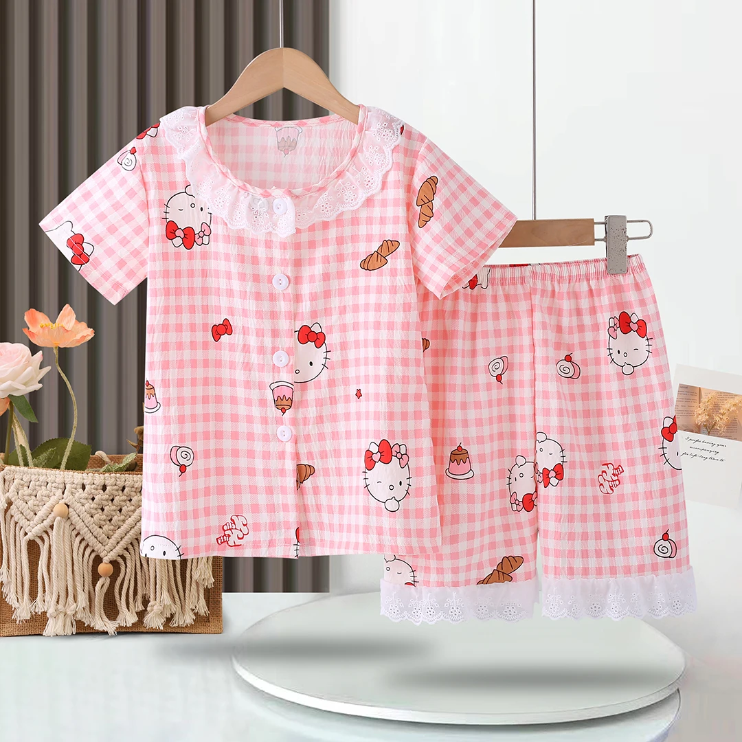 女童睡衣夏季短袖云朵棉薄款公主中大童小女孩儿童空调家居服套装