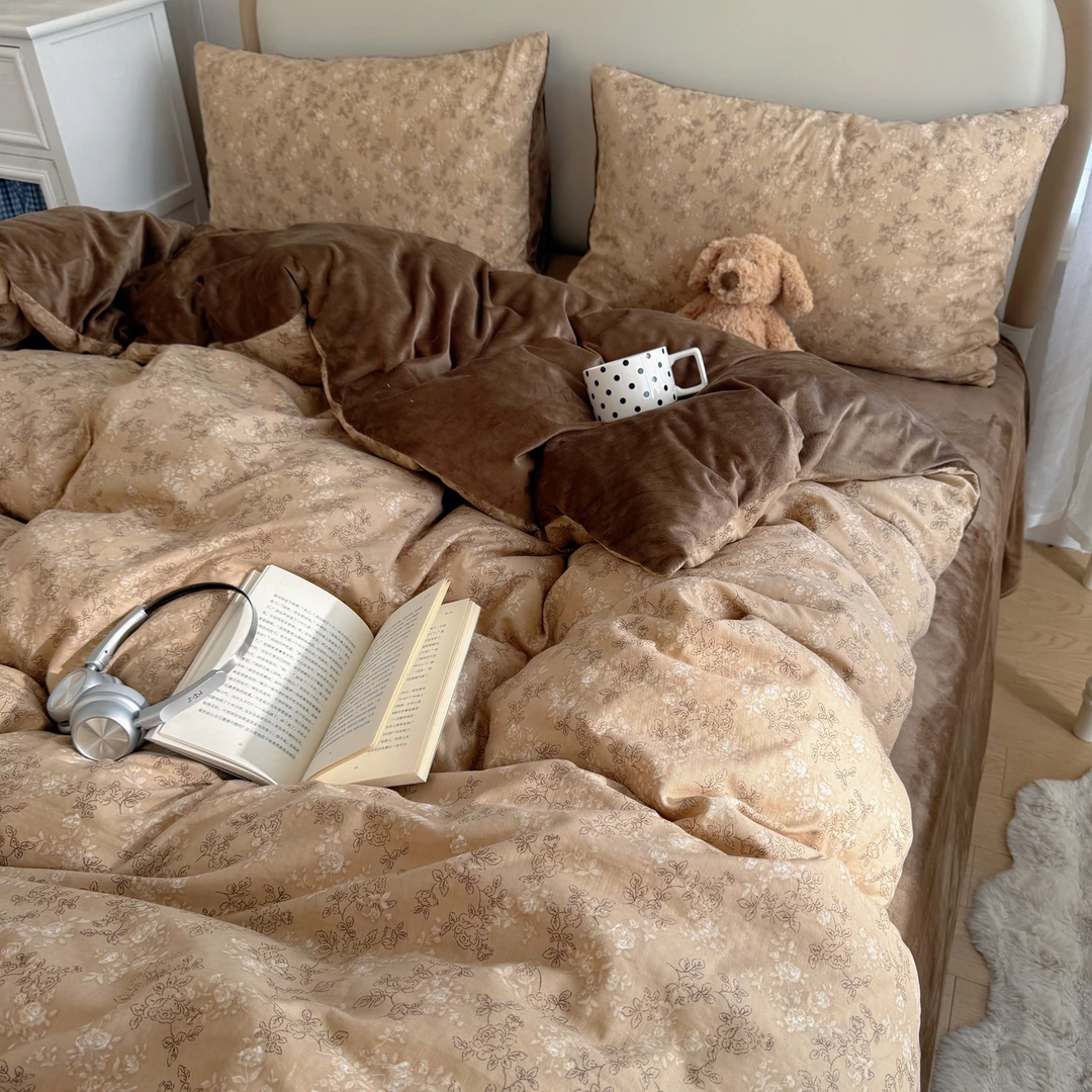 ins牛奶绒床上四件套珊瑚绒2025新款床品法兰绒被套款床单人被罩4