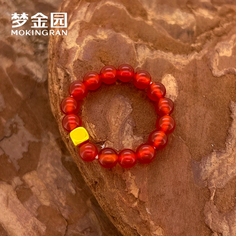 【梦金园】玛瑙方糖戒指 金珠方糖戒指 硬金工艺 PB-2044