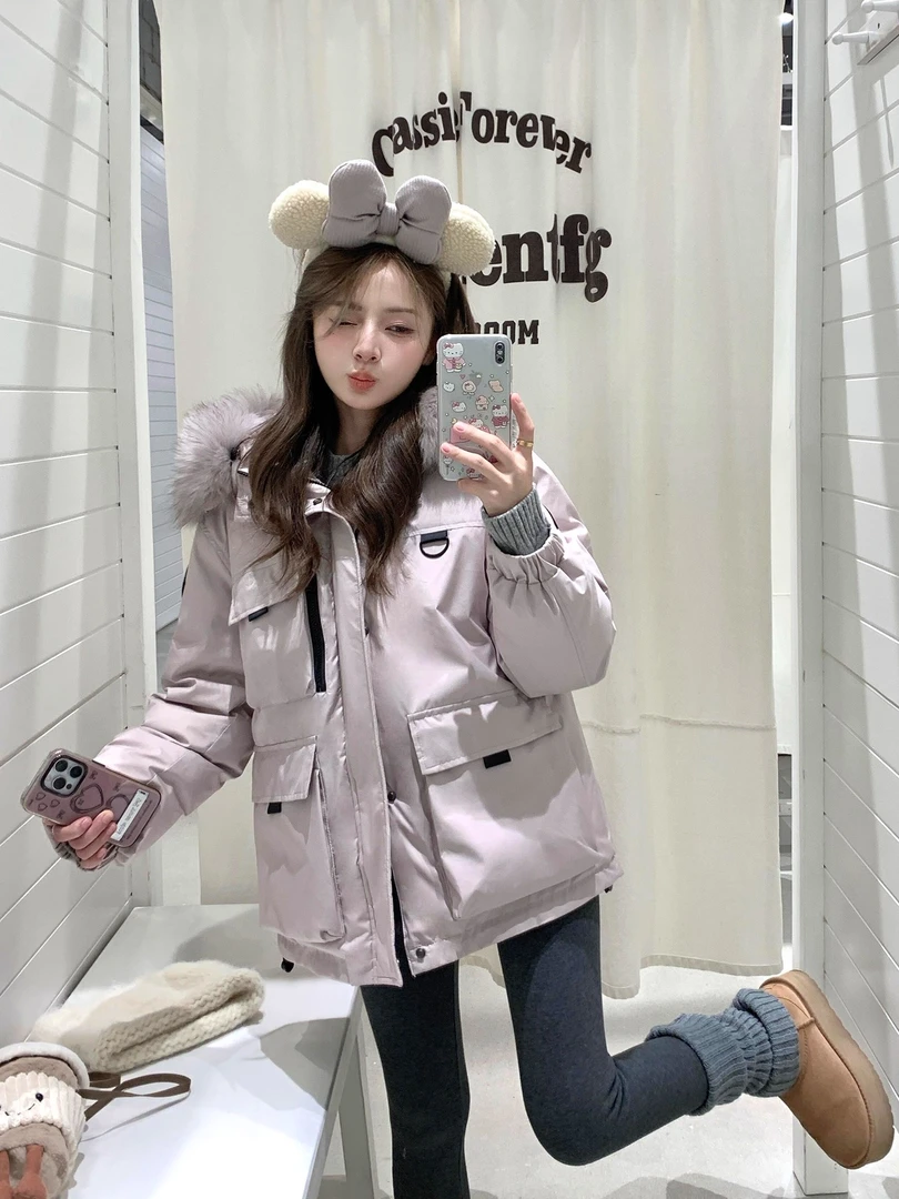 新款工装派克棉服外套女冬季加厚保暖连帽棉袄韩系小个子女款棉衣