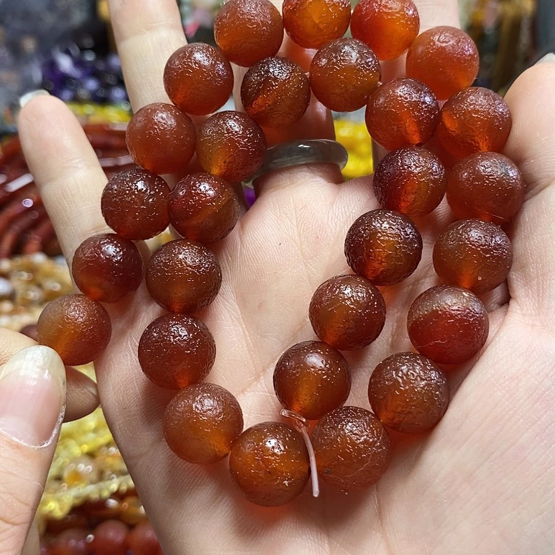 玛瑙/玉髓未镶嵌珠宝半成品橘皮玛瑙一条卡14mm