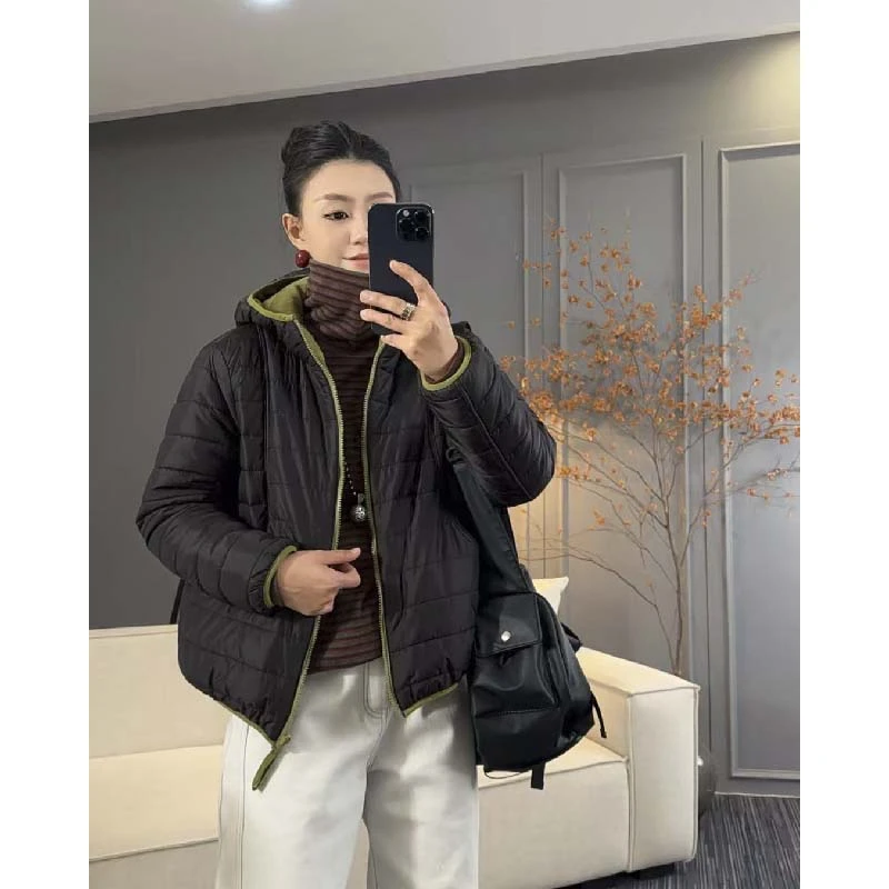 8195太谷保暖纯色长袖韩版百搭冬装棉服休闲双面穿加厚连帽棉衣