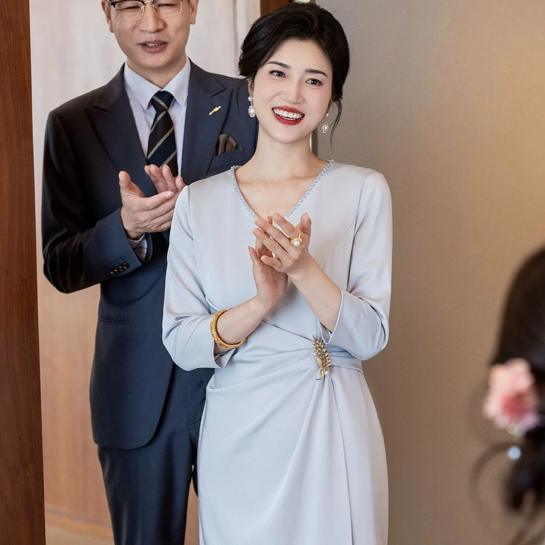 艾诗霓【茗悦】婚宴高级感喜婆婆连衣裙秋冬喜妈妈礼服2025新款爆款