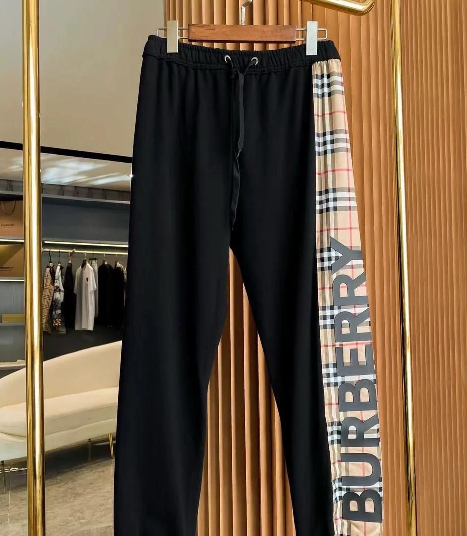 未使用 BURBERRY/博柏利 黑色侧标格纹字母印花休闲