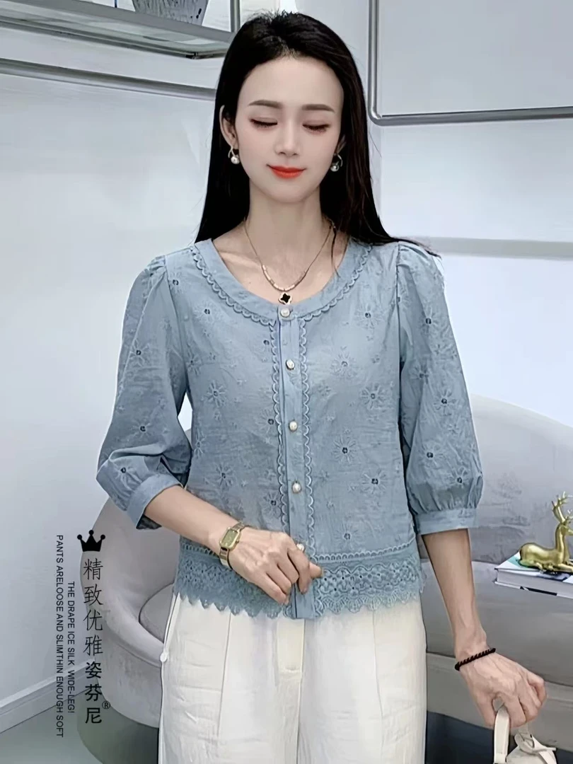 A8713早秋新款洋气显瘦设计感中袖时尚气质衬衫女宽松百搭衬衣