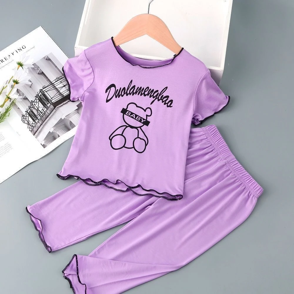 宝宝睡衣夏天凉感居家服套装短袖冰丝t恤夏季洋气甜美休闲两件套