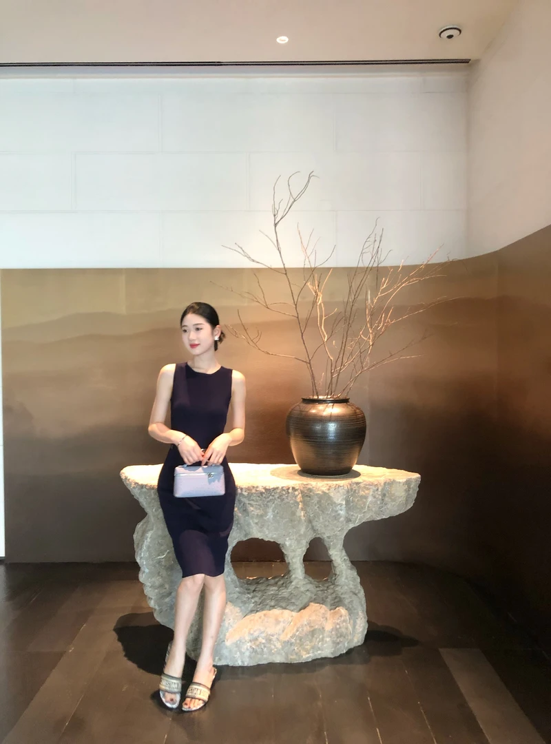 夏季高腰纯色法式显瘦修身无袖连衣裙