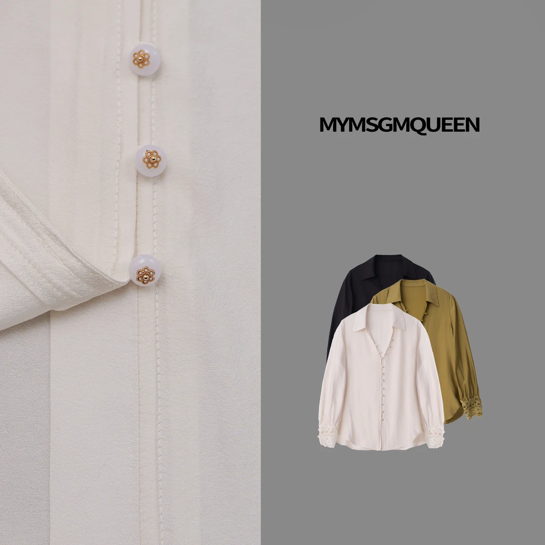 “流影风华”气质蕾丝拼接百搭翻领衬衫