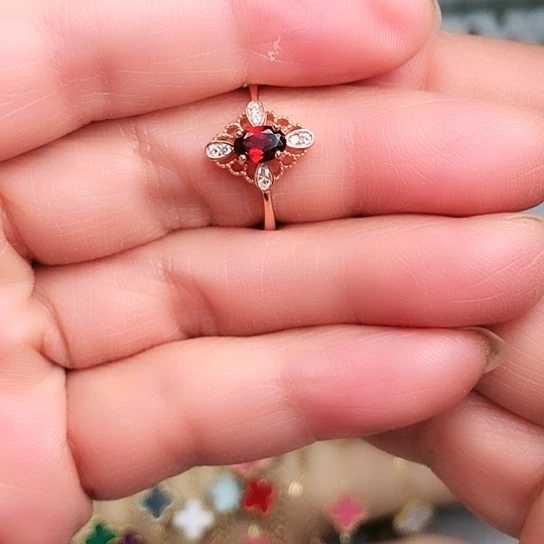 戒指石榴石银S925镶嵌
