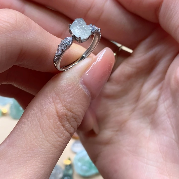 翡翠银S925镶嵌颈饰貔貅戒指