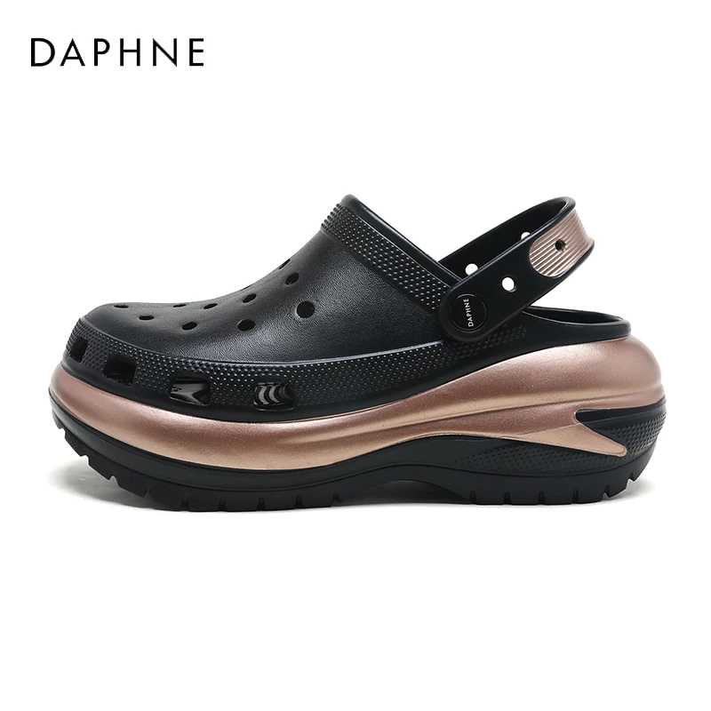 Daphne/达芙妮光轮洞洞鞋女夏季新款厚底凉鞋时尚拖鞋外穿包头拖