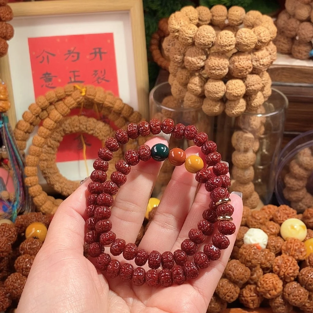 金刚菩提手串85玉华双圈红绿圆