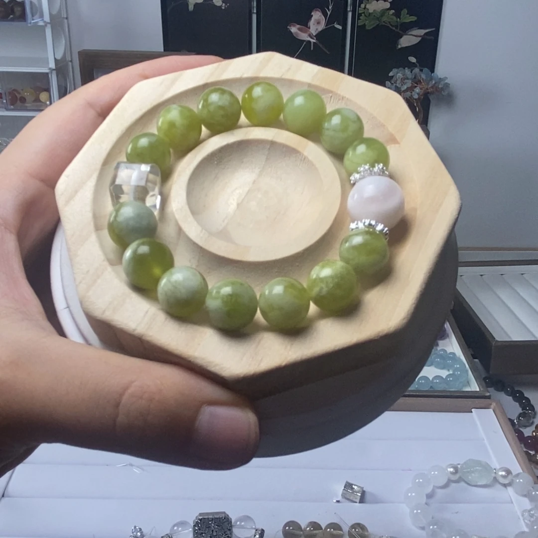 水晶手链银S925镶嵌雪花绿