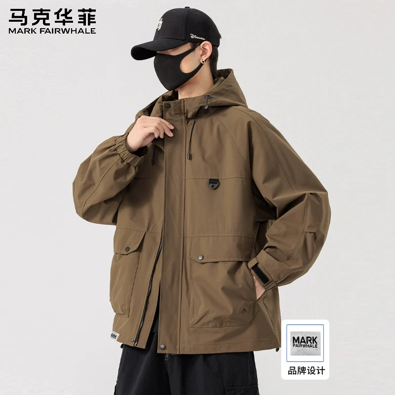 马克华菲男士潮牌连帽夹克2025秋冬季宽松百搭户外新款工装男外套