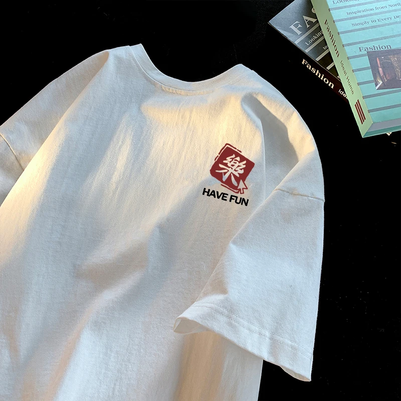 简约潮牌纯棉短袖T恤男女同款情侣装潮牌大码夏季宽松港风ins新款