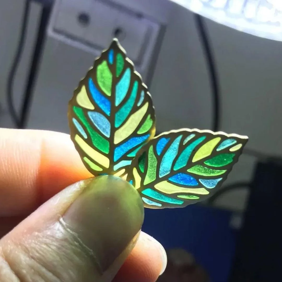 足银耳饰 高温空窗珐琅耳环99足银半成品银版素银胎空窗珐琅树叶