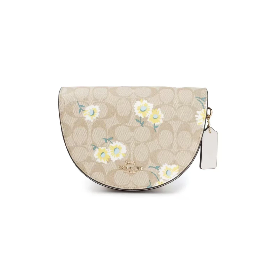 95新 COACH/蔻驰 95新/蔻驰奶茶色老花印花马鞍包/A9535/21X15X5