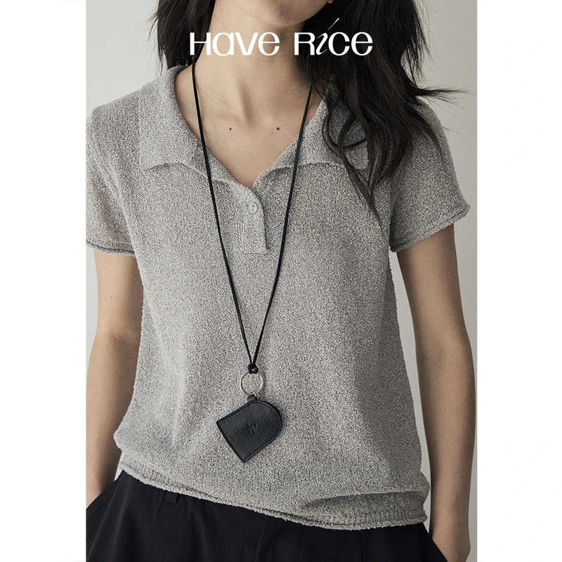 【短袖针织polo衫】HAVERICE饭馆 雾纱日记 慵懒软麻曲肌理感短袖