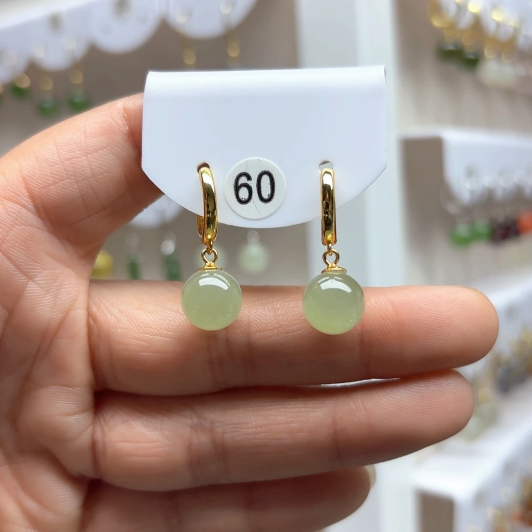 和田玉耳饰银S925镶嵌