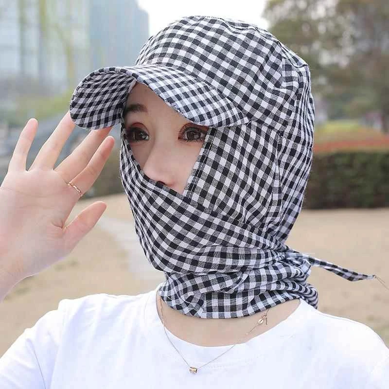 农村干活遮阳防晒帽女夏季户外骑车干农活工作护颈面罩护脸采茶帽
