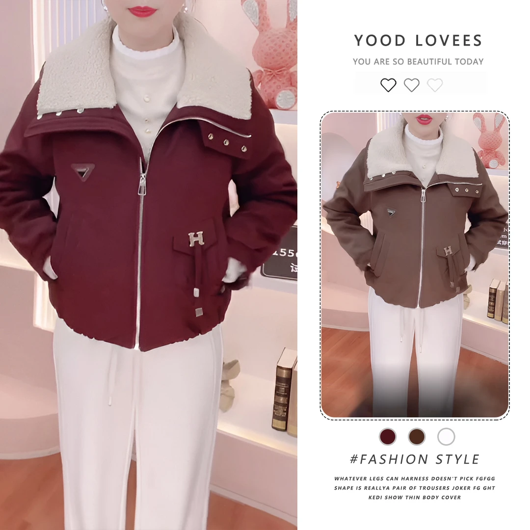 韩版加绒加厚毛领短款上衣女2025冬季新款休闲显瘦保暖夹克短外套