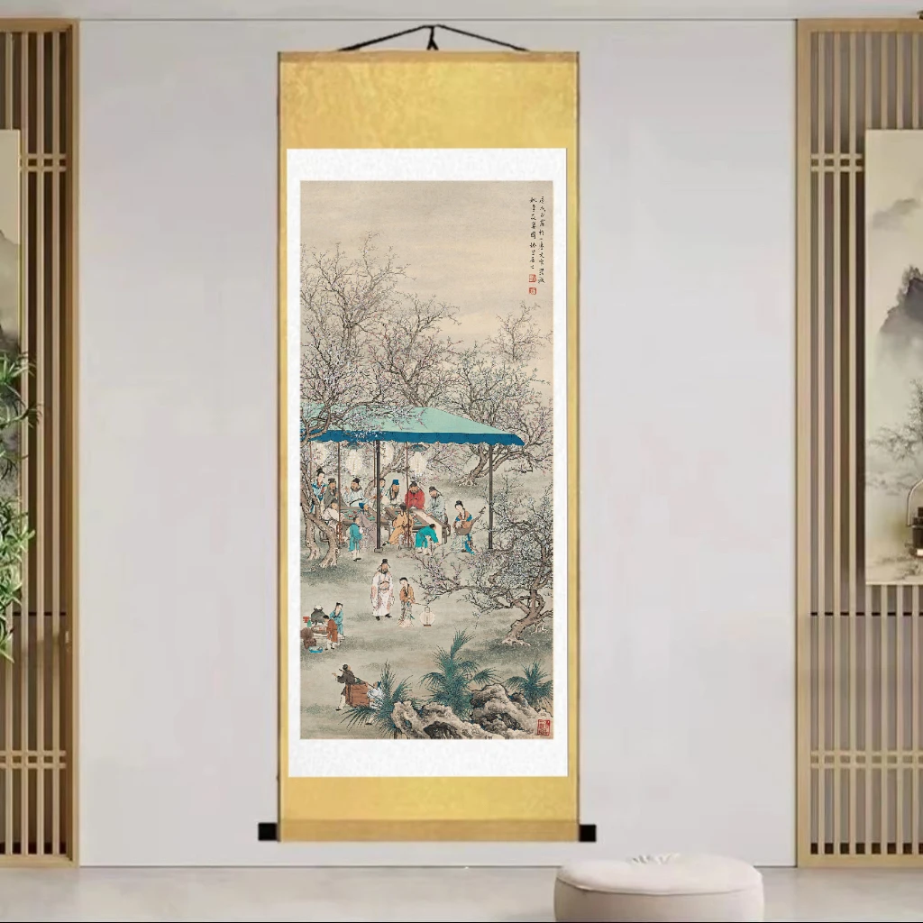 《春夜宴桃李园图》明*仇英200*72CM竖幅高清复刻国画