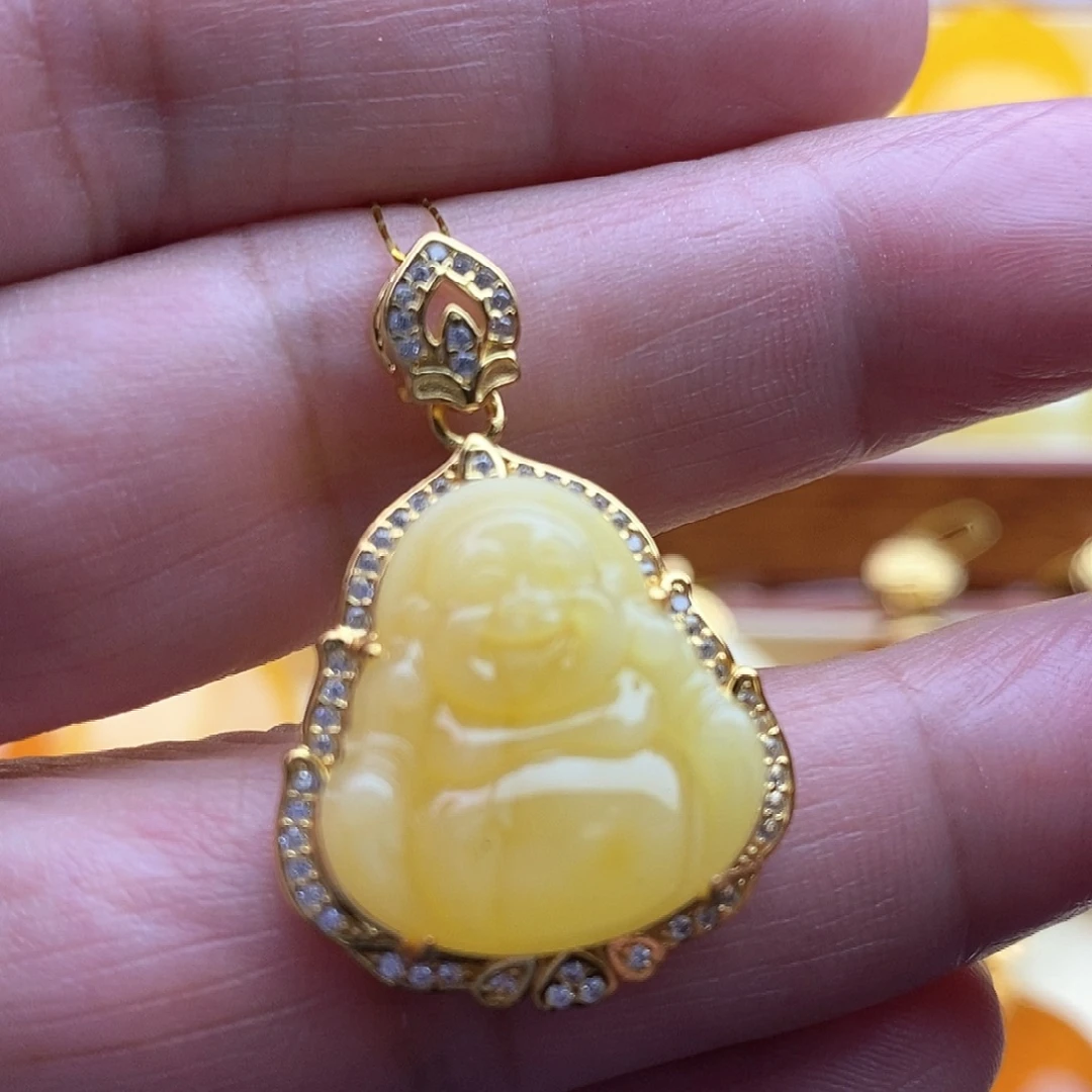 琥珀颈饰银S925镀金镶嵌
