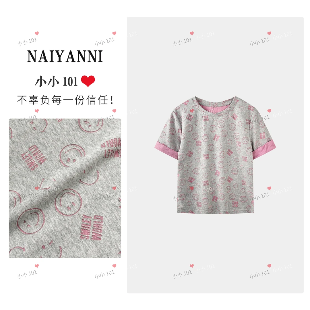 "满心欢喜"2025夏季新款欧货烧花短袖T恤女双色面料上衣GPHH020