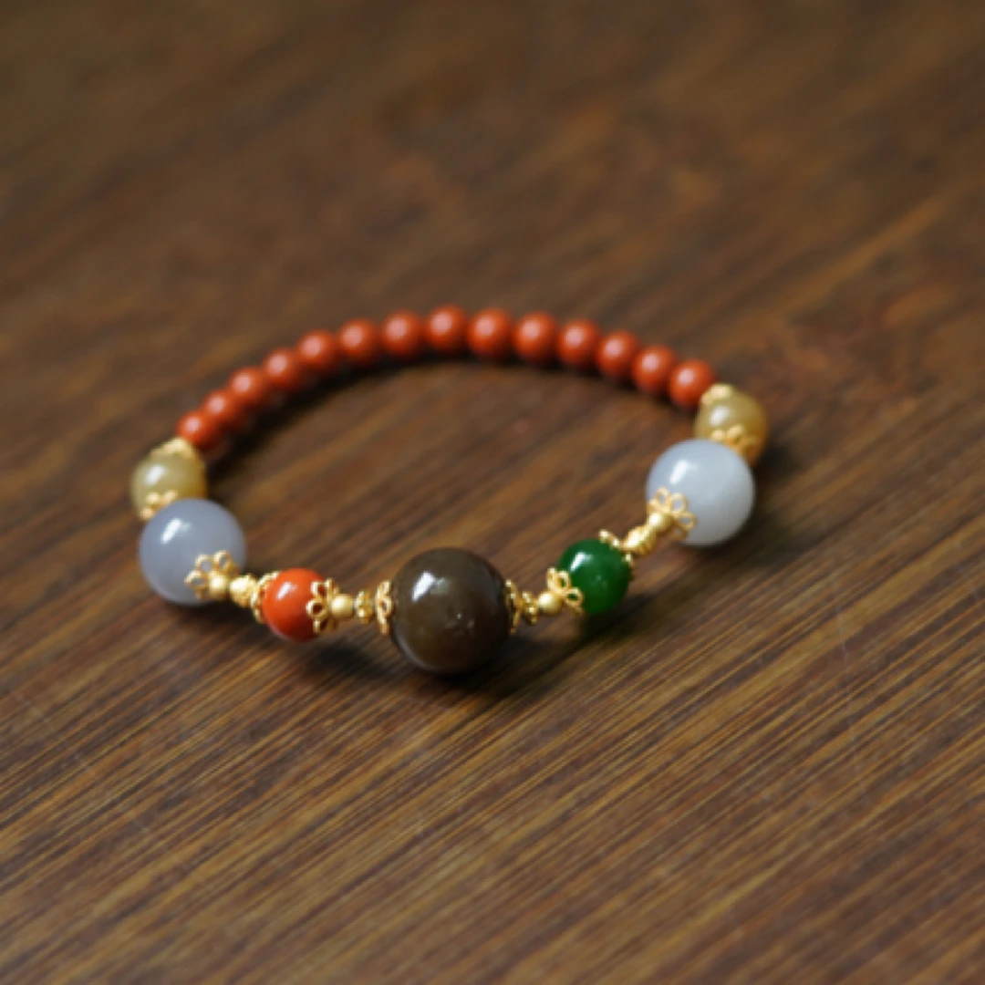 纯天然和田玉手串搭配紫罗兰珠子