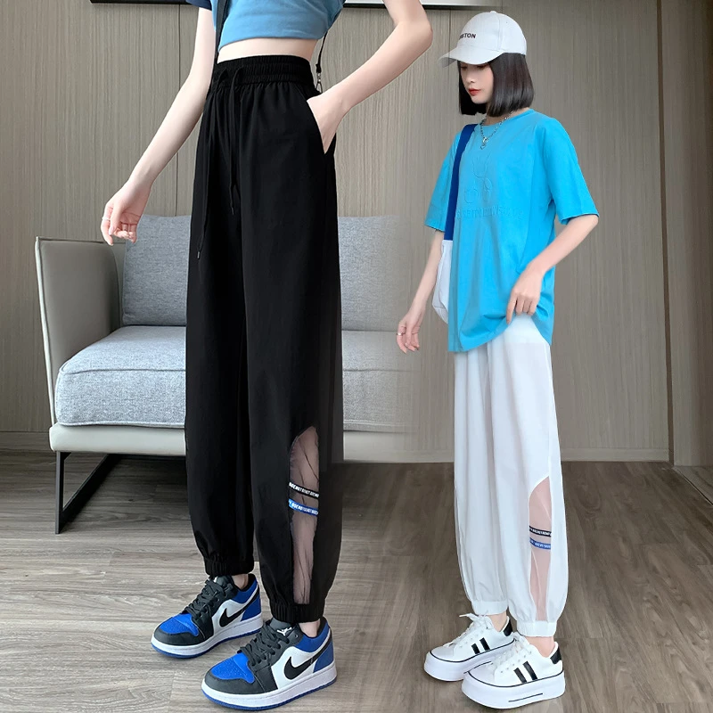 运动裤女夏季薄款宽松显瘦休闲束脚2025新款冰丝速干哈伦九分裤子