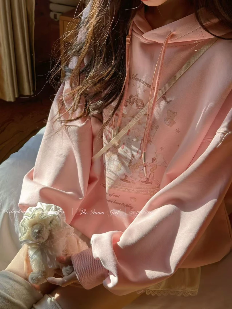 妖精的美美 【小熊旋转木马】自制连帽加绒软糯卫衣