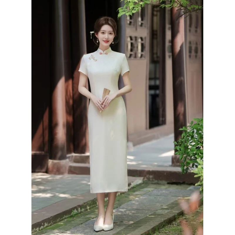 月皎 夏季新款新中式古法绝美素雅日常旗袍裙，A102907