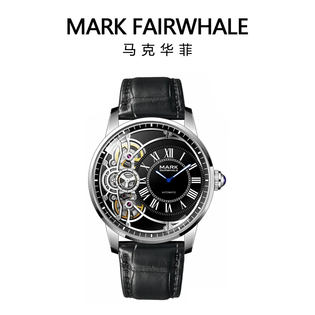 马克华菲时尚男款罗马镂空防水气球男士全自动机械表6031黑
