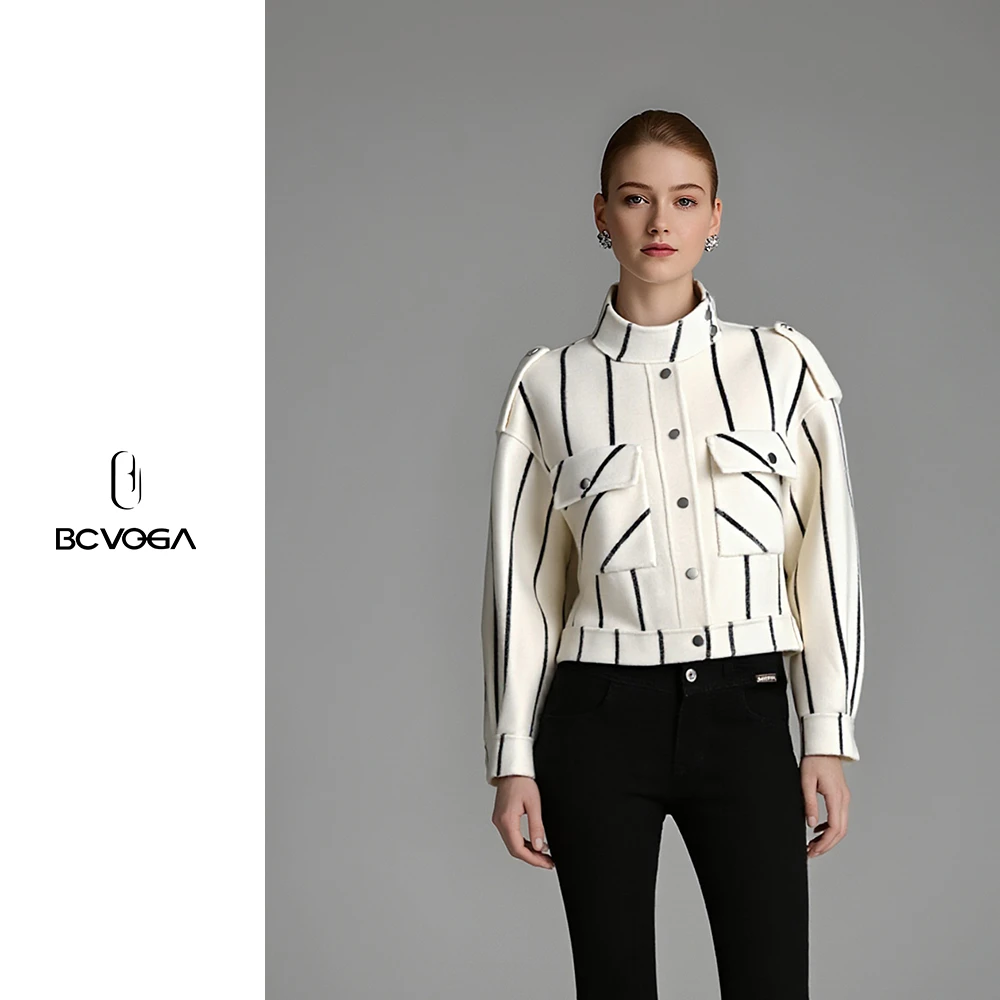 BCVOGA短款秋季轻职风宽松型长袖短外套休闲白色通勤设计师