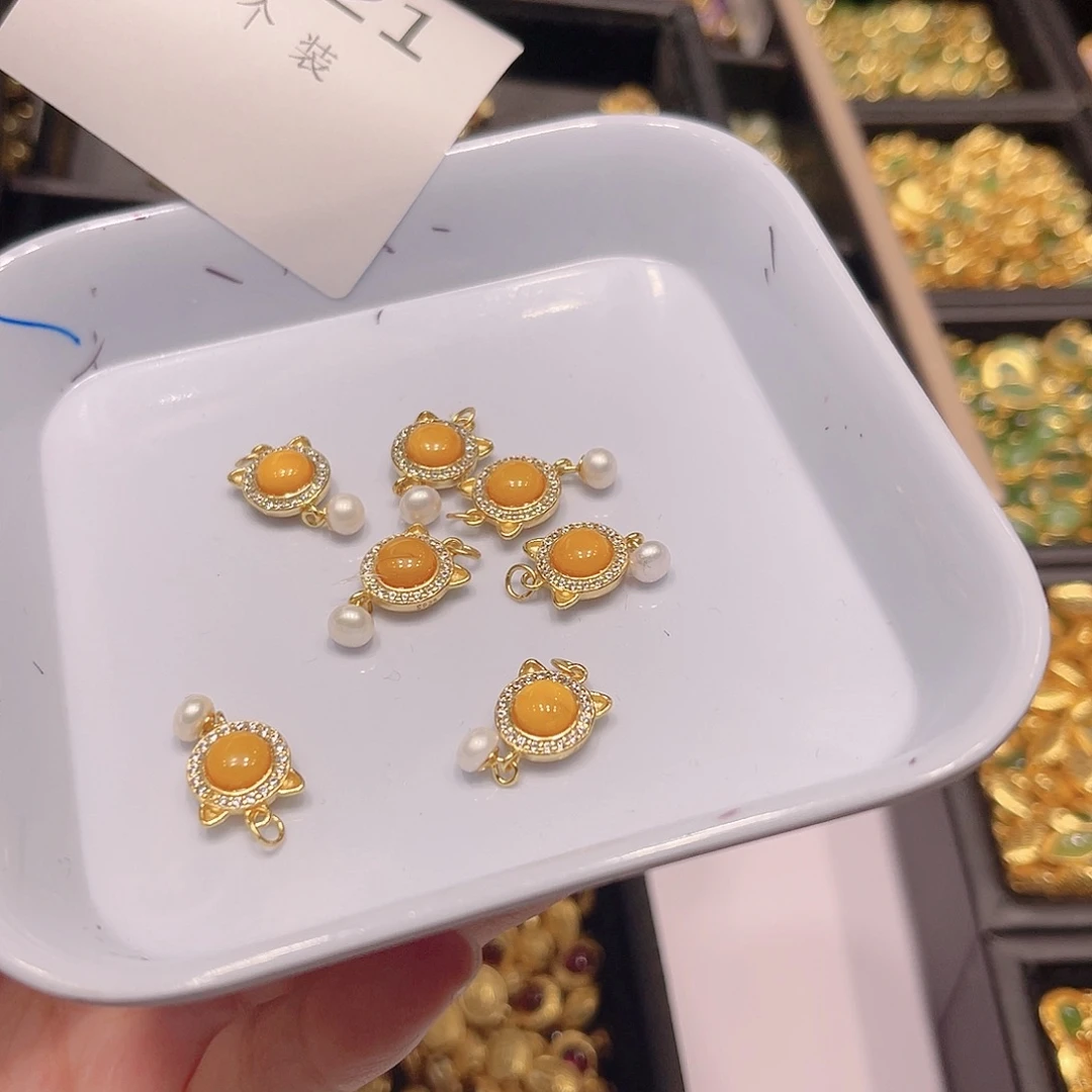 水晶珠宝半成品银S925镀金镶嵌221 。
