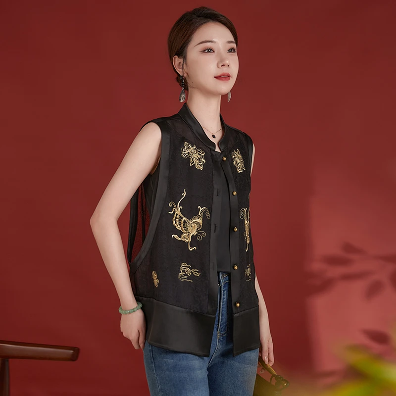 水墨佳人欧根纱真丝暗花马甲62498052