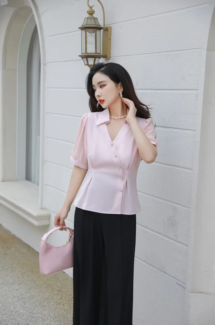 新款翻领收腰显瘦百搭衬衫609