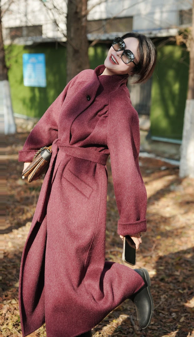 李大美【财阀千金】时尚百搭潮流气质款100%绵羊毛大衣外套-2466