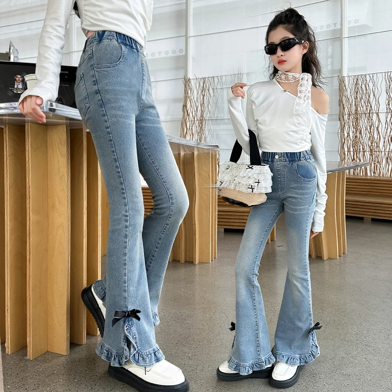 女童裤子春秋款儿童牛仔裤洋气时髦喇叭裤春装新款春季外穿中大童