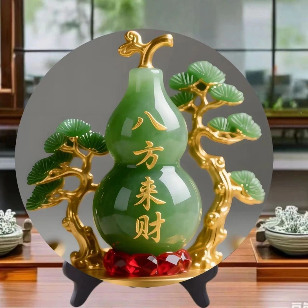 现代简约八方来财玉石画相框招财摆件家用旺宅转运桌面摆台居家玄