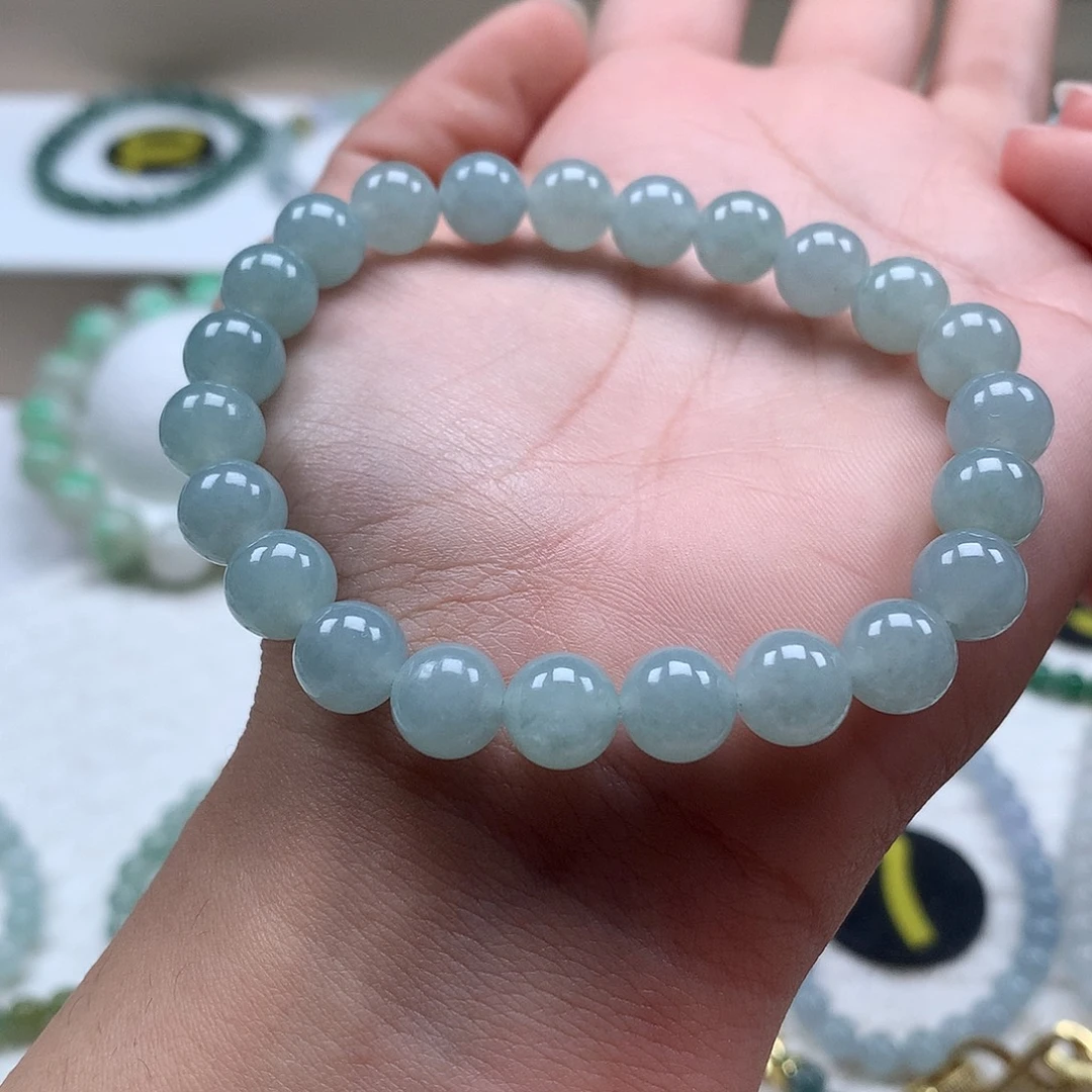 翡翠未镶嵌手串卡8.0天空蓝