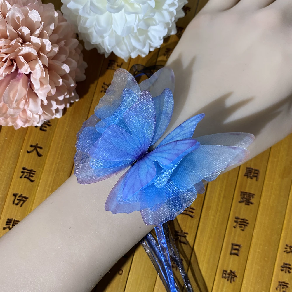 非金属布艺手链 蓝色蝴蝶超仙手腕花古风小众设计古国风手带仙女
