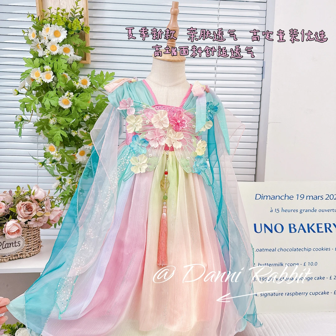 「Dannirabbit」【花仙子】夏款立体花朵国风刺绣女童汉服裙【x-8131】